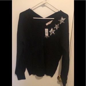 Loft NWT double v neck star sweater